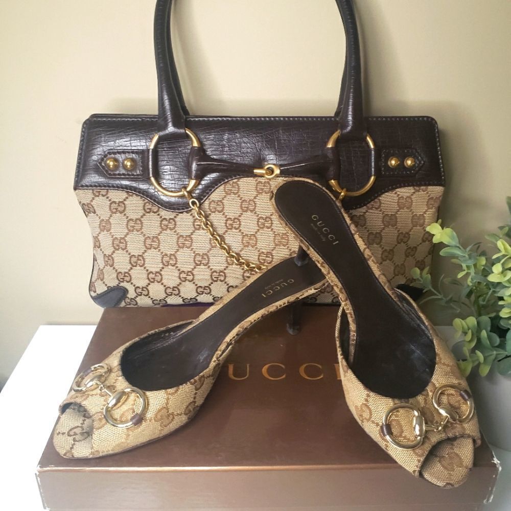 Gucci Gg Monogram Horsebit Kitten Heels Gem